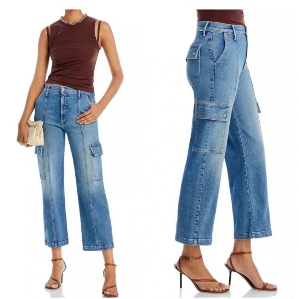 Mother The Rambler Cargo Pocket Ankle Jeans wide Leg Cropped Front Seam Size 26